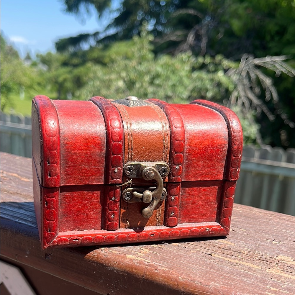 Vintage Red and Brown Wooden Chest